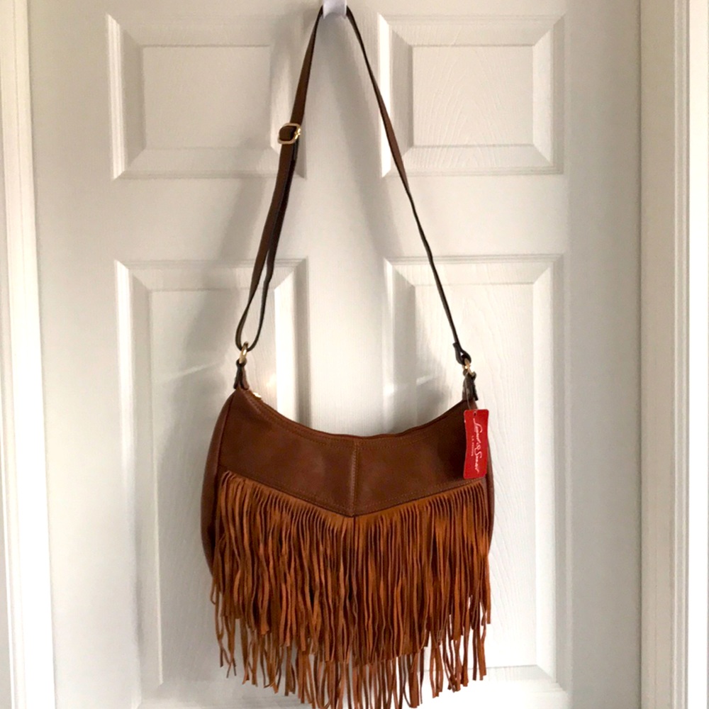 NWT Brown faux leather purse w/ tassels